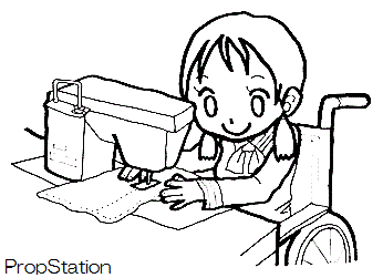 施設でミシンでハンドメイド作業　イメージイラスト